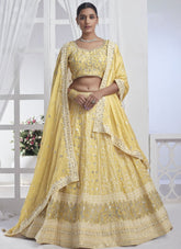 All Chiffon Haldi Ceremony Lehenga Choli in Yellow colour